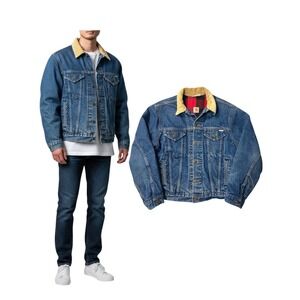 Carhartt Vintage Denim Jacket Corduroy Collar Red Buffalo‎ Plaid Lining Medium